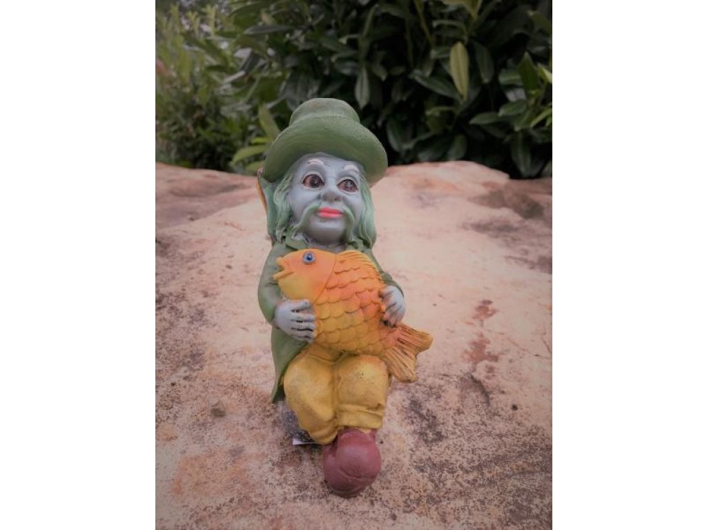 Vodník s kapříkem sedící malý (polyresin)