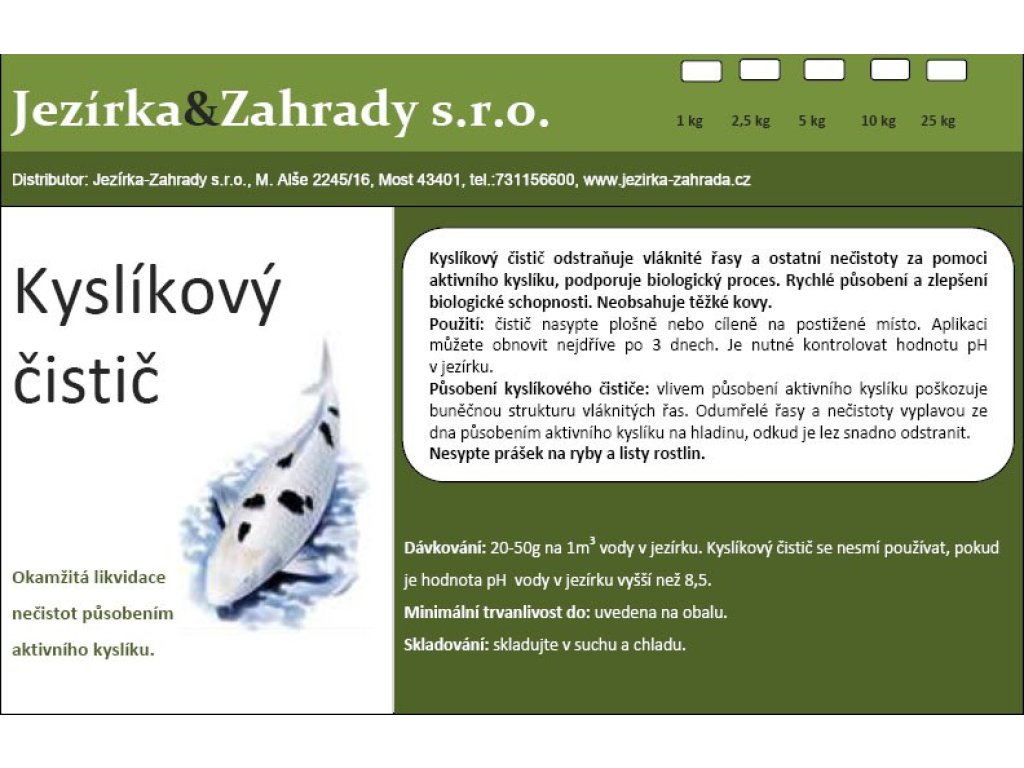 Kyslíkový čistič - odstraňuje vláknitou řasu (25kg na 500-1250m3)